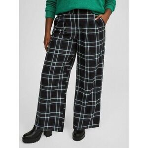 Plaid Wide-Leg Pants - Black/Mint